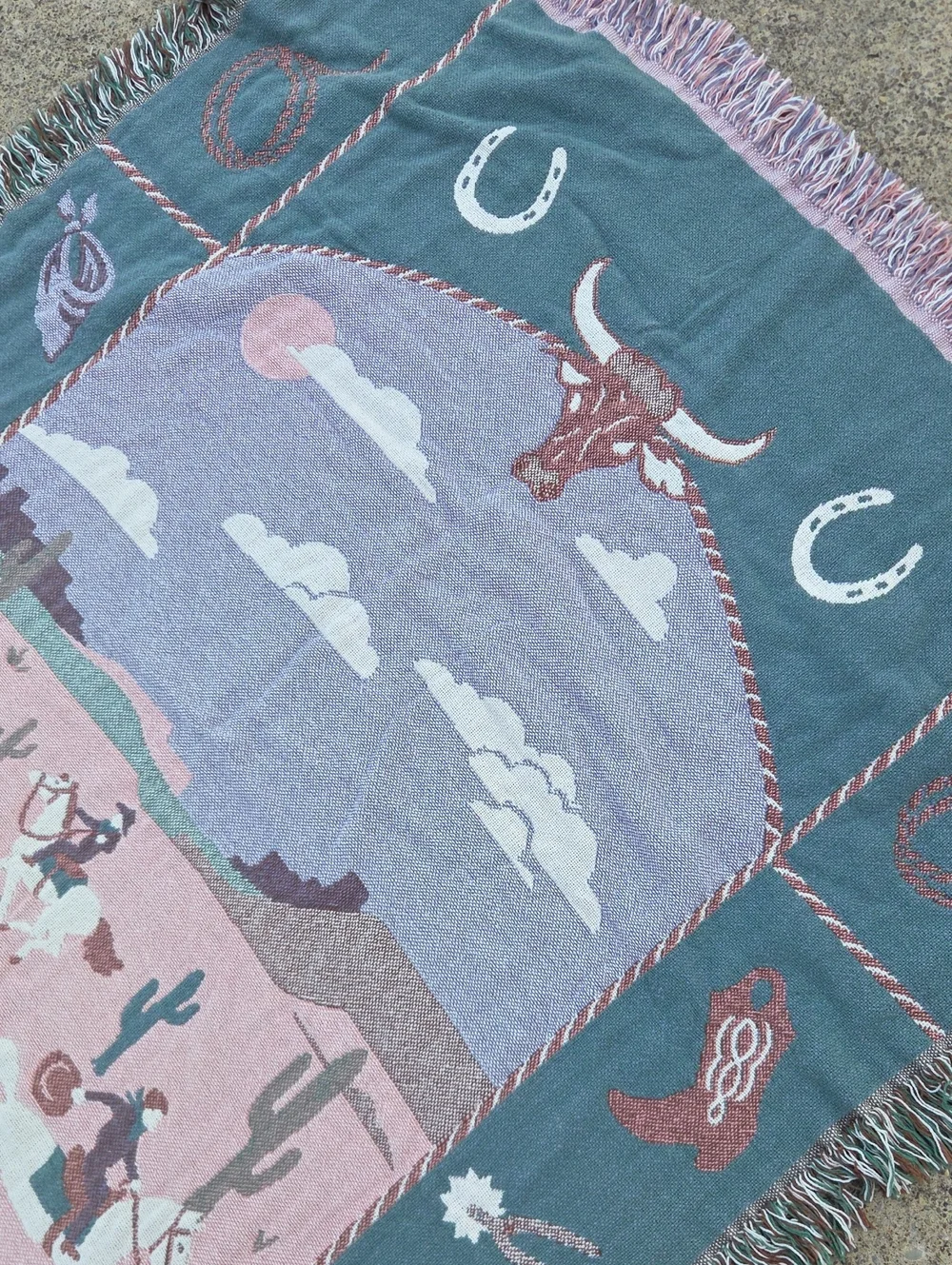 VTG Goodwin Weavers Western Cowboy Nature Horse Throw Blanket Made In USA